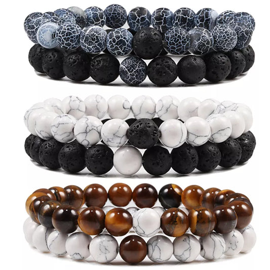 Couples Natural Lava Stone Bracelets