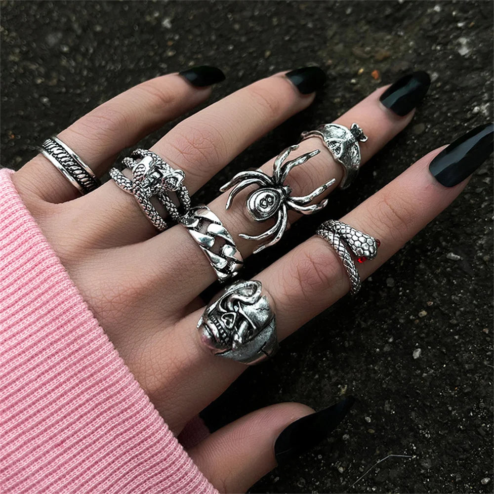 Gothic Skeleton Unisex Ring Set