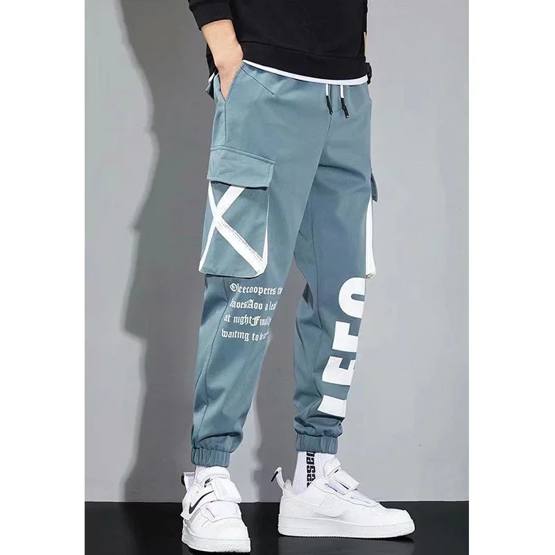 Male Slim Fit Spring Cargo Pants Multi-Pockets Trouser